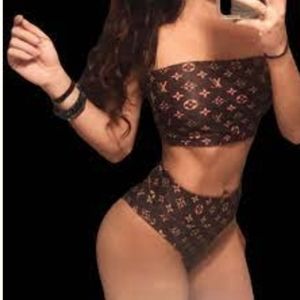 Louis Vuitton two-piece swimsuit high-rise bottom tube top looks brand new